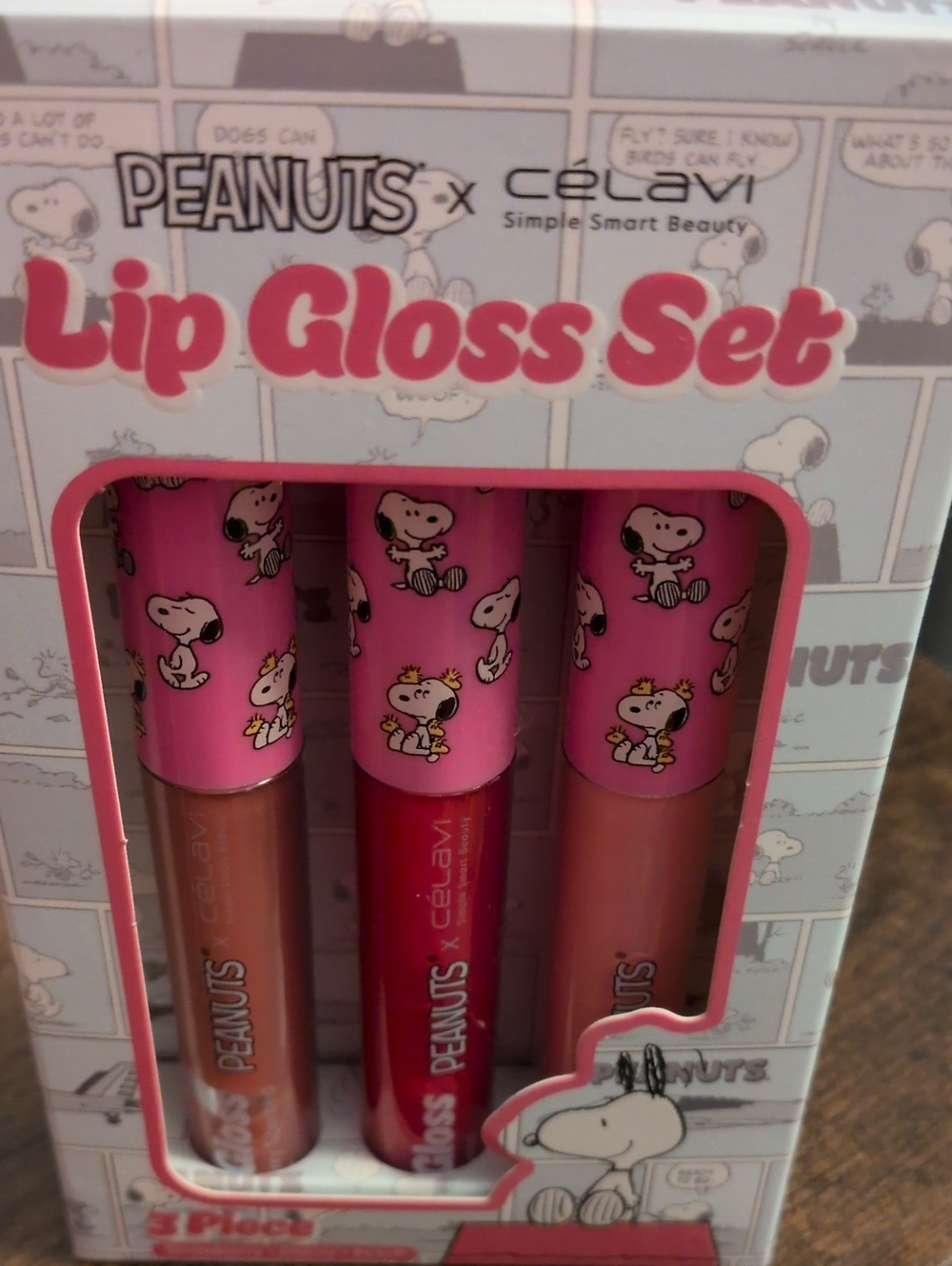 PEANUTS CELAVI 3;PC Lip Gloss Set - Pink